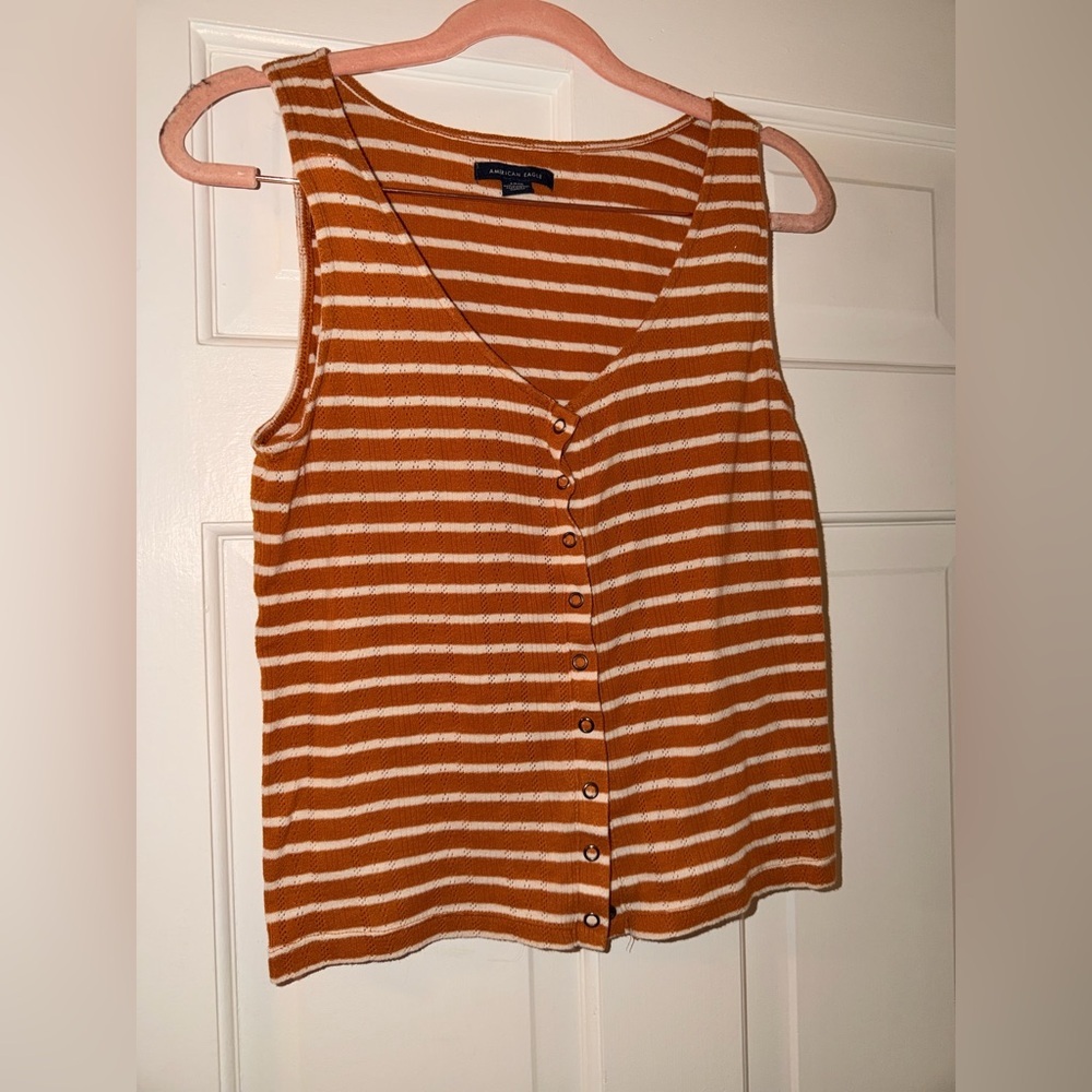 American Eagle Outfitters Rust and Cream Striped Blouse